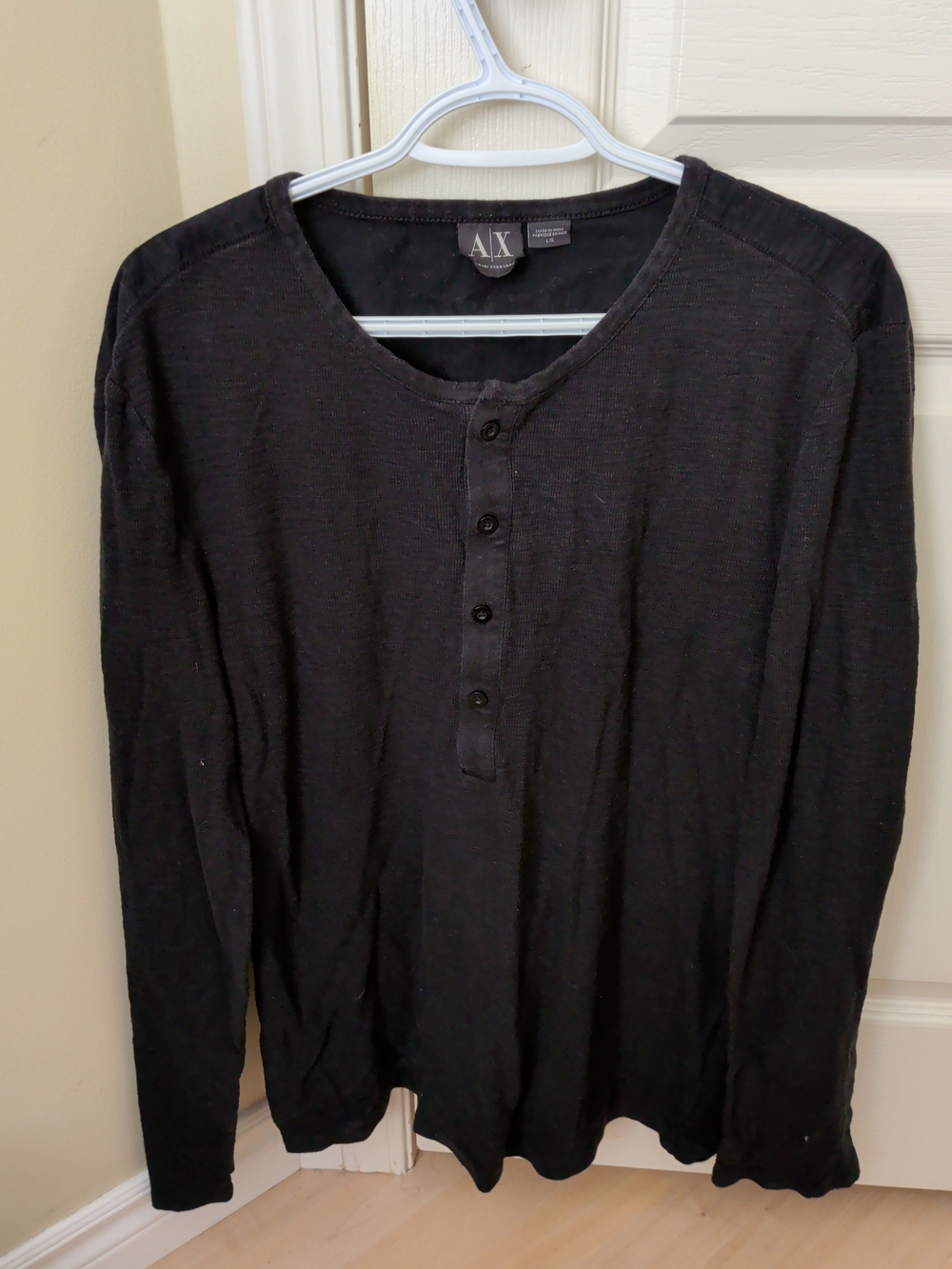 Armani Exchange Black Long Sleeve Henley L